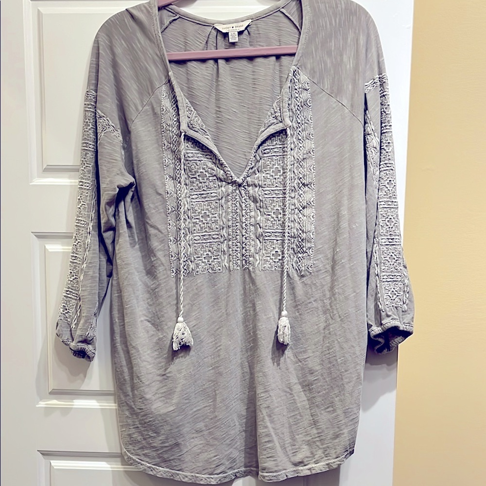 Lucky Brand gray Embroidered Women's Top